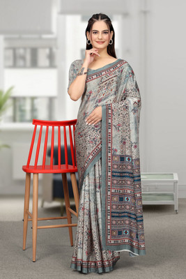 SAADHYA CREATION Embroidered, Solid/Plain Bollywood Crepe Saree(Grey)