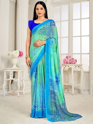 Anouk Rustic Printed Daily Wear Georgette Saree(Blue)