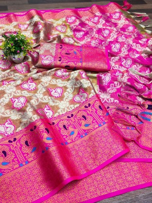 FABFIZA Self Design, Paisley Banarasi Cotton Silk, Cotton Blend Saree(Pink)