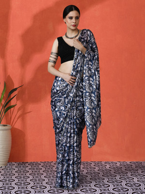 Sangria Printed Daily Wear Satin Saree(Blue)