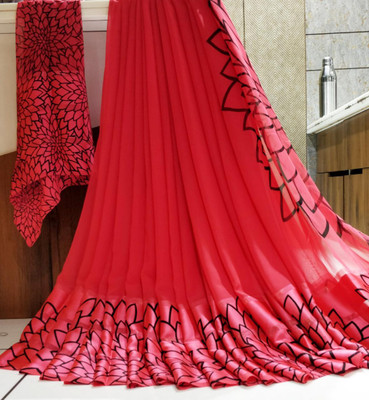 DEVICE OF HOVID FASHION Printed Daily Wear Georgette Saree(Red)