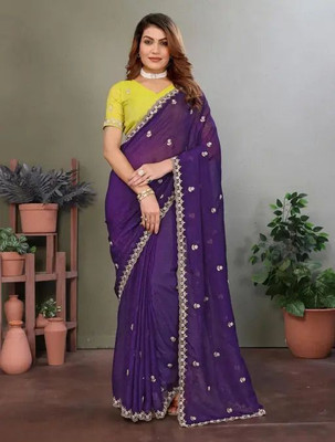 Ethina Fashion Embellished Bollywood Jimmy choo Saree(Purple)