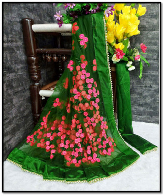RE Renny Enterprise Embroidered Bollywood Net Saree(Green)