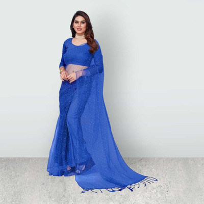 BHAGWATI ART Self Design Bollywood Net Saree(Blue)