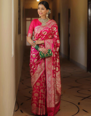 Divastri Dyed, Woven, Embellished Banarasi Silk Blend, Jacquard Saree(Pink)