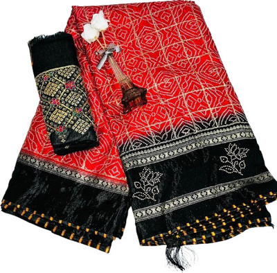 MR ENTERPRISE Printed, Embellished, Woven, Embroidered Daily Wear Silk Blend Saree(Red, Black)