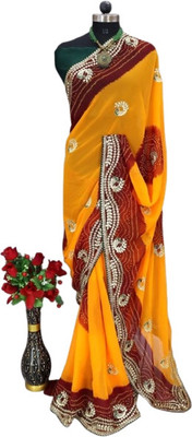Pranjal Printed Bandhani Georgette Saree(Yellow)