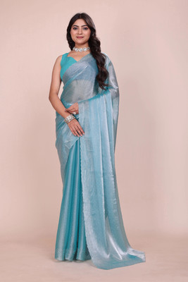 JS Clothing Mart Embellished Bollywood Jimmy choo Saree(Light Blue)