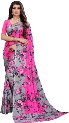 VKARAN Floral Print Daily Wear Cotton Silk Saree(Pink)