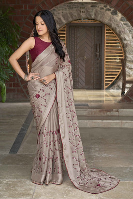 MANOHARI Embellished Bollywood Georgette Saree(Beige)