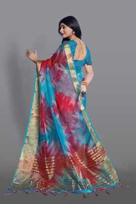 KOTHARI BS Solid/Plain Bandhani Organza Saree(Multicolor)