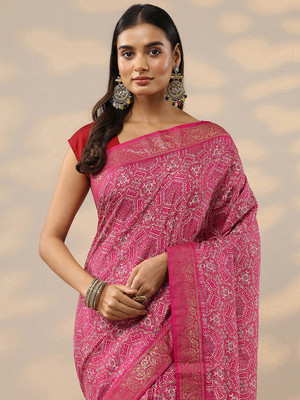 LIBAS Woven Daily Wear Silk Blend Saree(Pink)