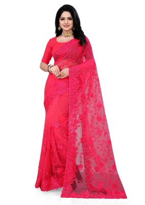 usharvi Self Design, Embroidered Bollywood Net Saree(Pink)