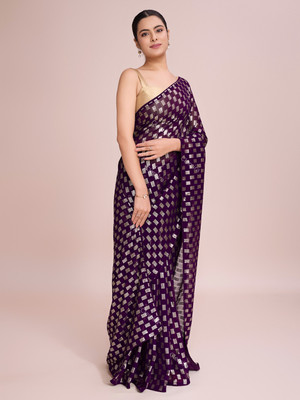 Clemira Embellished Bollywood Georgette Saree(Purple)