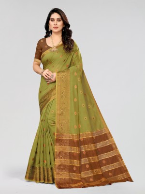 Madhur milan Printed Daily Wear Cotton Blend Saree(Green)