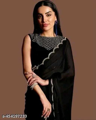 Sayal Creation Self Design Bollywood Georgette Saree(Black)