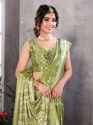 YASHIKA Floral Print Bollywood Tussar Silk Saree(Green)