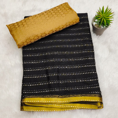 DIVYASHAKTI FASHION Striped Bollywood Chiffon Saree(Black)