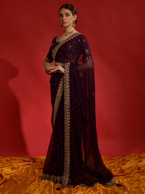 Divastri Embellished Bollywood Georgette Saree(Purple)