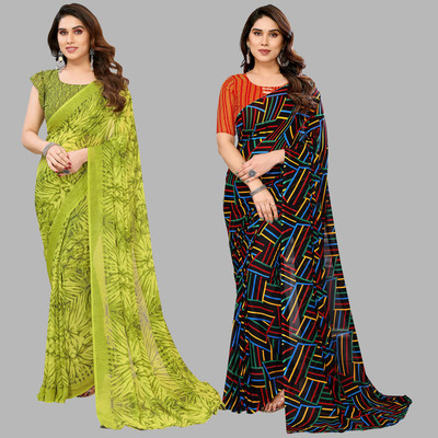 kashvi sarees Printed Daily Wear Georgette Saree(Pack of 2, Green, Multicolor)