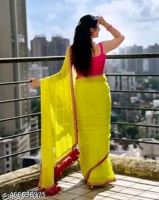 Shikha creation Solid/Plain Daily Wear Georgette Saree(Yellow)