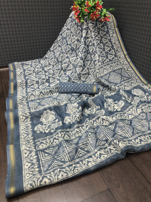 Kjs Geometric Print Chanderi Cotton Blend Saree(Multicolor)