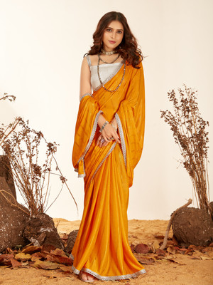 tikli Embellished Bollywood Chiffon Saree(Mustard)