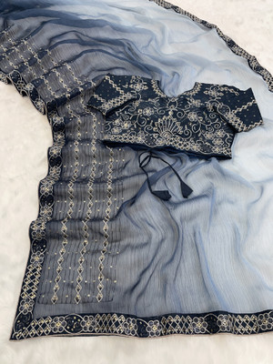 Manish Creation Self Design Bollywood Chiffon Saree(Blue)