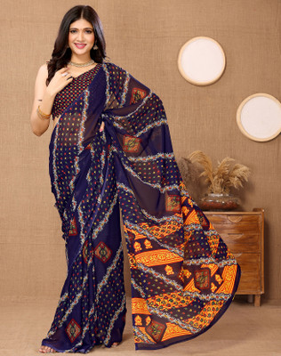 YASHIKA Printed Daily Wear Georgette Saree(Blue)