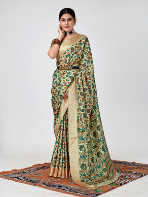 Sareemall Printed Chanderi Silk Blend Saree(Light Green)