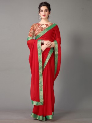 Hritika Woven Daily Wear Chiffon Saree(Red)