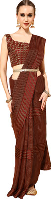 Akhilam Striped Bollywood Georgette Saree(Maroon)