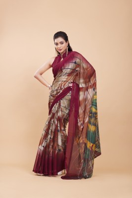 GARDEN VARELI Printed Bollywood Chiffon Saree(Maroon)