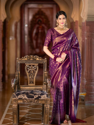Varda Woven, Self Design Banarasi Art Silk Saree(Gold)