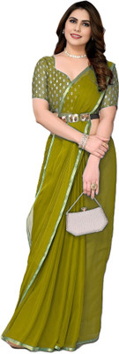 SainiVastra Solid/Plain Bollywood Chiffon Saree(Dark Green)