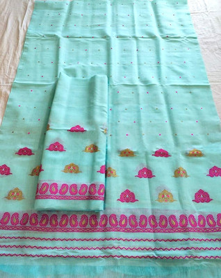 AREEVANZ Self Design Mekhela Chador Cotton Blend Saree(Light Blue)