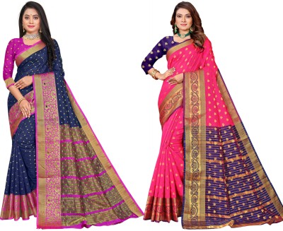 RAJUL Self Design Banarasi Jacquard Saree(Pack of 2, Blue, Pink)