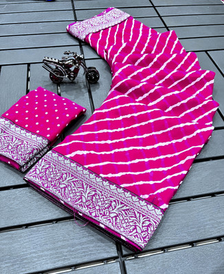 VD PRINTS Printed Leheria Georgette Saree(Pink)