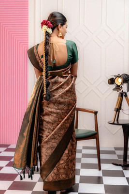 Dhruvil Impex Self Design Banarasi Silk Blend Saree(Cream)