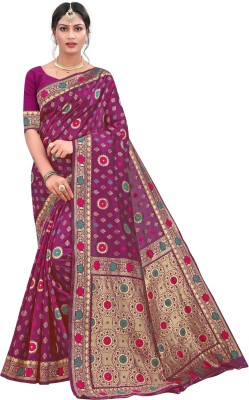 manvaa Woven Banarasi Silk Blend Saree(Purple)