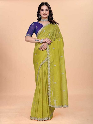 FUTRO CHE Embroidered Bollywood Jimmy choo Saree(Purple)