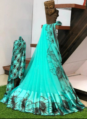 HouseOfCommon Floral Print Bandhani Georgette Saree(Blue)