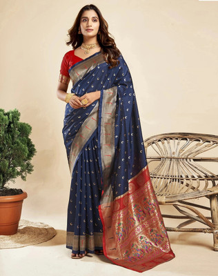 KANGLI Woven Paithani Cotton Silk Saree(Multicolor)
