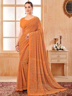Anouk Rustic Printed Daily Wear Georgette Saree(Orange)