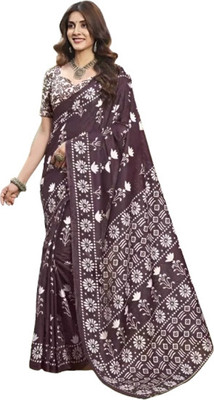 MAHI IMPEX Printed Sambalpuri Pure Cotton Saree(Brown)