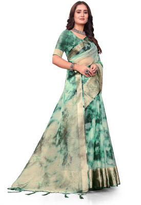 Aarunika LGF Solid/Plain Bollywood Organza Saree(Green)