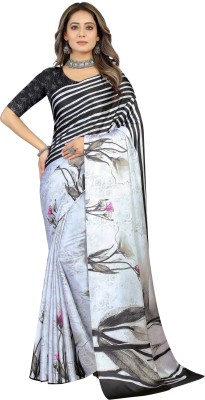 Aumki Digital Print Bollywood Crepe Saree(White)