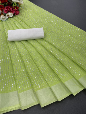 silkwear Embroidered Bollywood Chanderi Saree(Light Green)