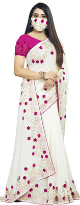pUNYATHA CREATION Solid/Plain Chanderi Polyester Saree(White)