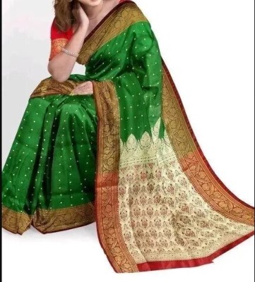 KIRAN SILK Embroidered Banarasi Satin Saree(Green)